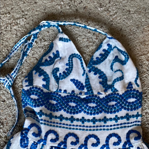 Anthropologie Blue and White Halter Plunge Midi Sundress - Picture 4 of 9